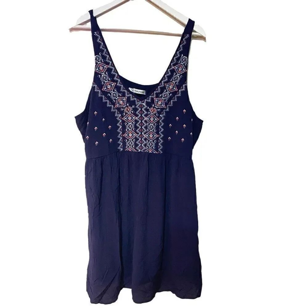 Maurices dress plus size 3 embroidered tank dress navy blue